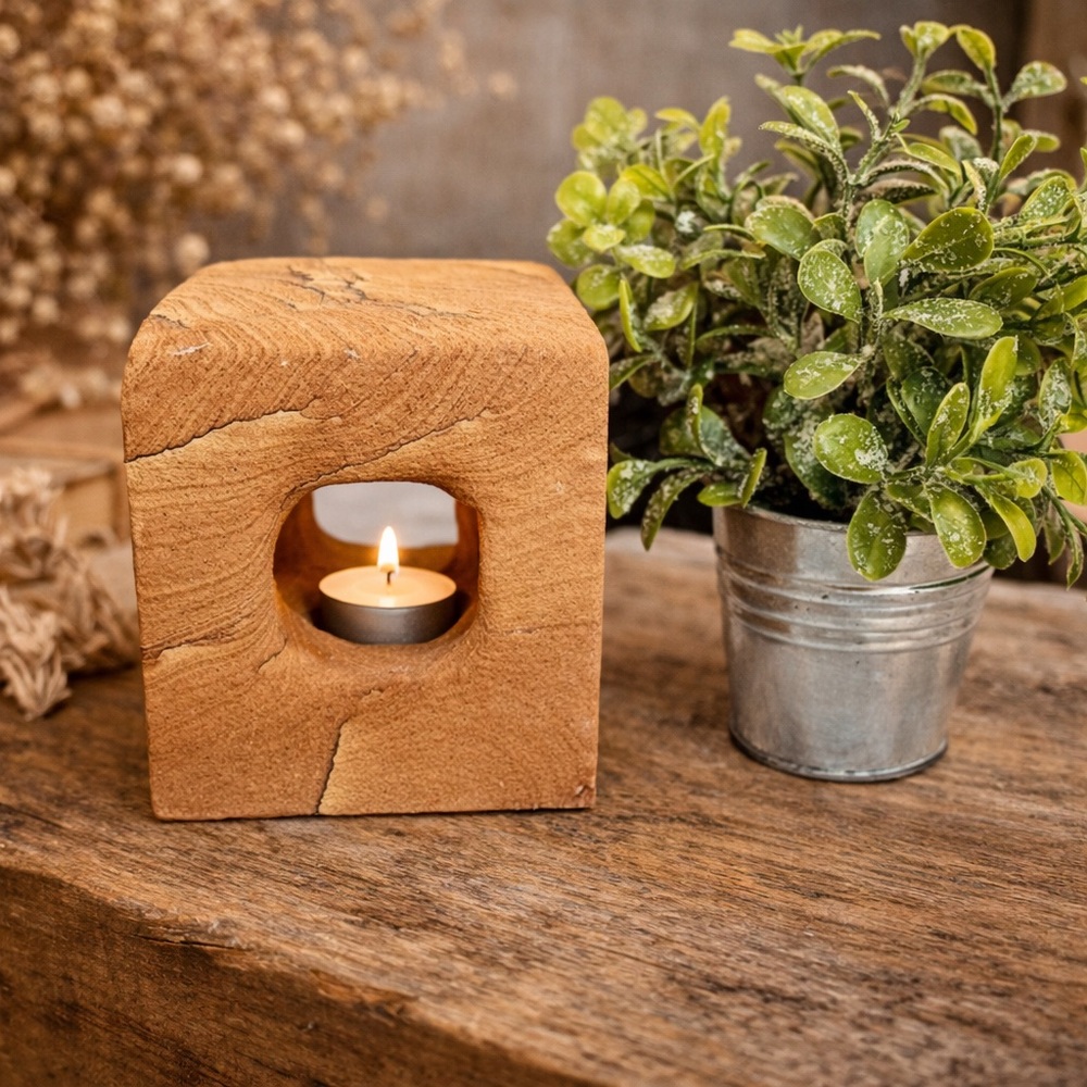 Wind Rock Candle Holder Stone Art‎ Sculpture